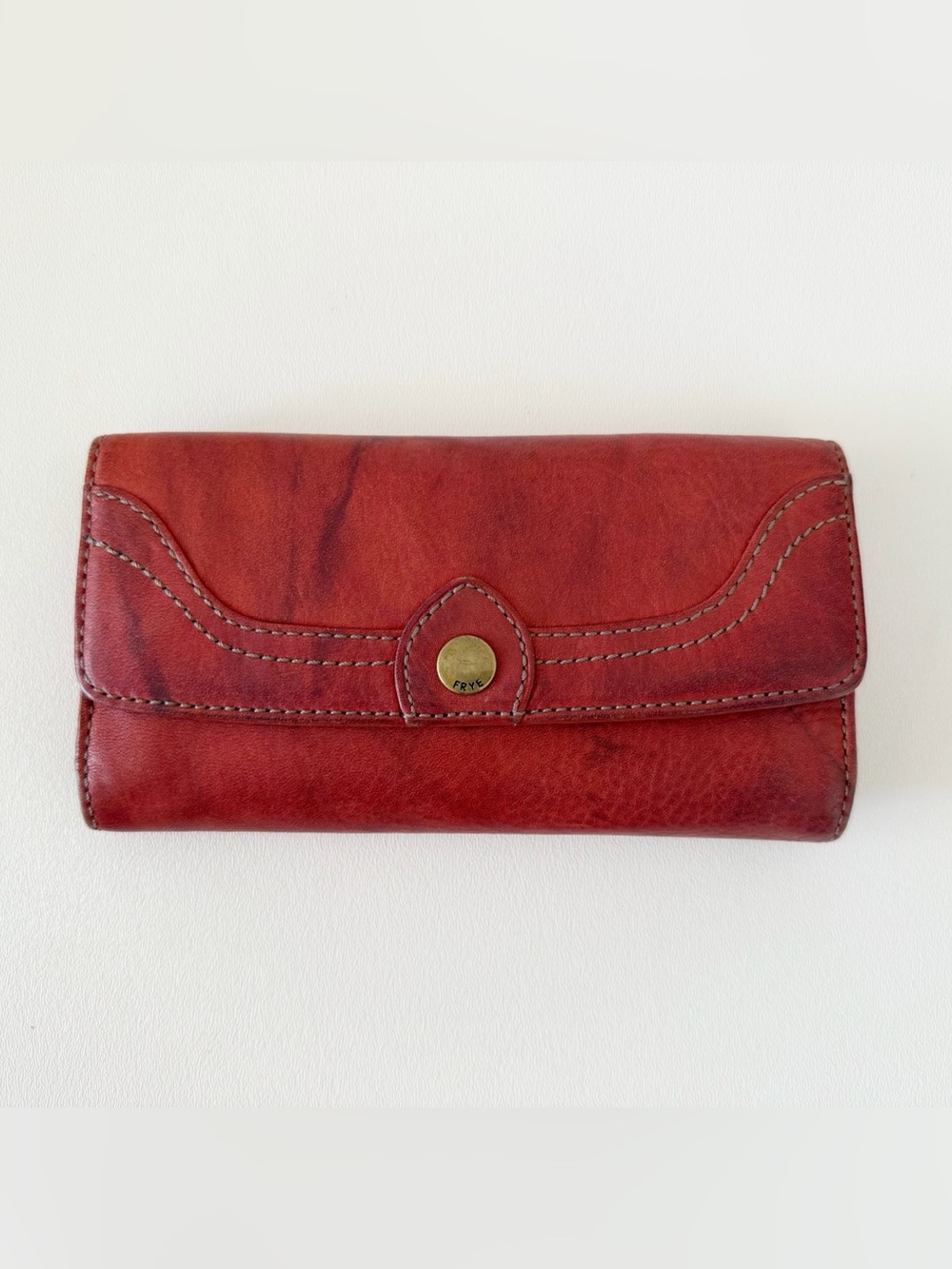 Frye Distressed Red Leather Snap Wallet